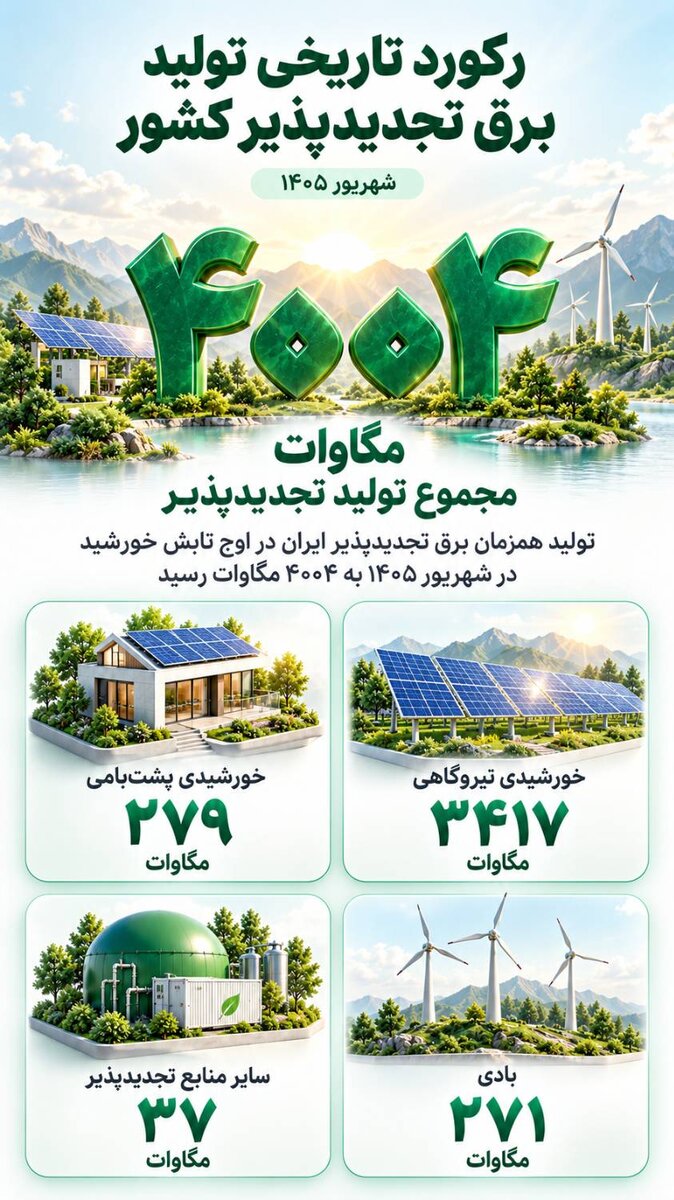 رکورد تاریخی تولید برق تجدیدپذیر کشور